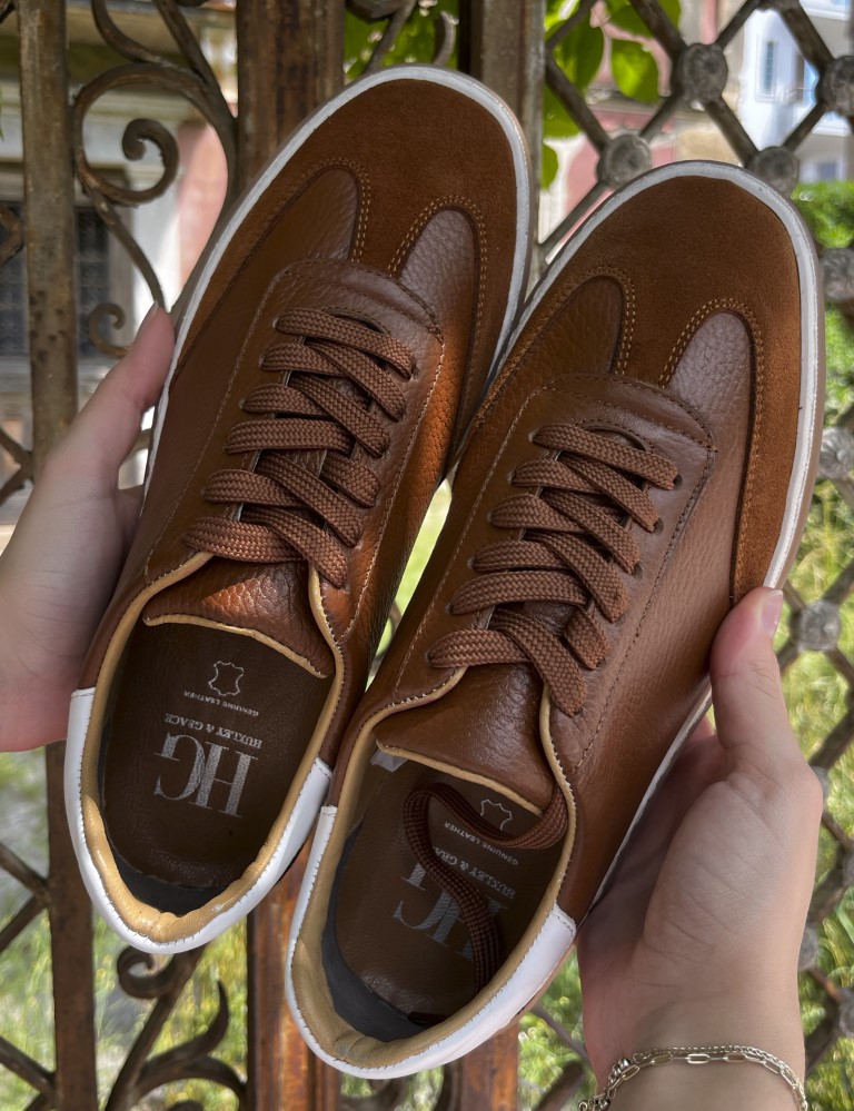 Ανδρικά ταμπά δερμάτινα Sneakers με suede λεπτομέρεια HG177817T φωτογραφία
